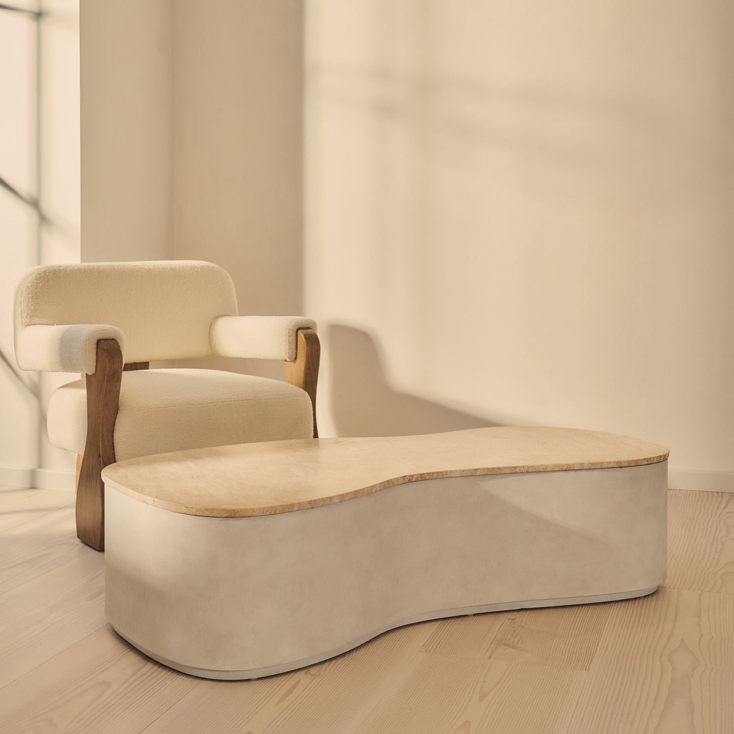 Arlo - Beige Travertine Irregular Concrete Premium Extra Large Coffee Table