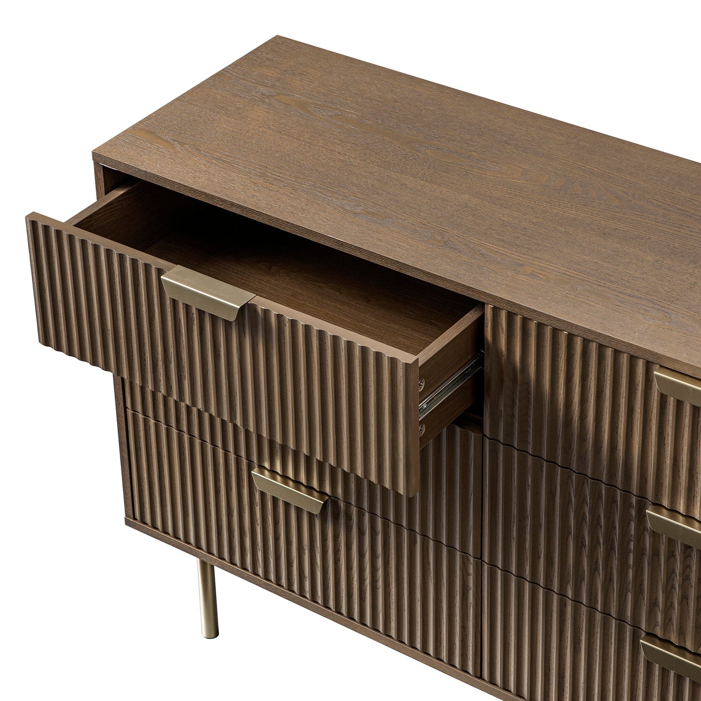 Richmond Ridged Wide Chest of 6 Drawers, Dark Ash