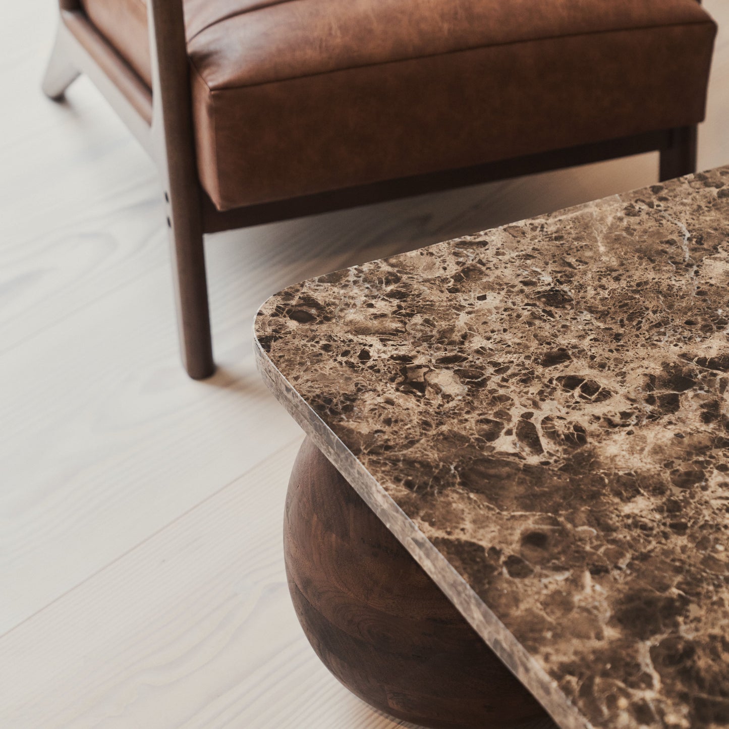 Melrose - Dark Emperador Marble Square Dark Wood Premium Coffee Table