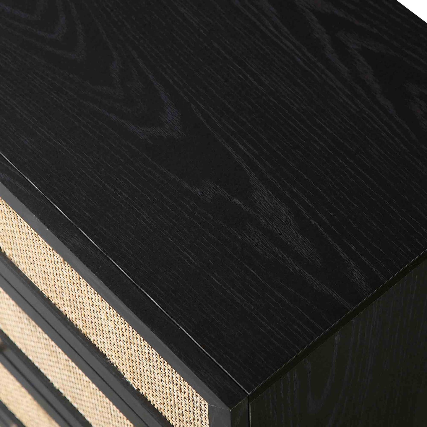 Frances Woven Rattan Tall Chest of 4 Drawers, Black