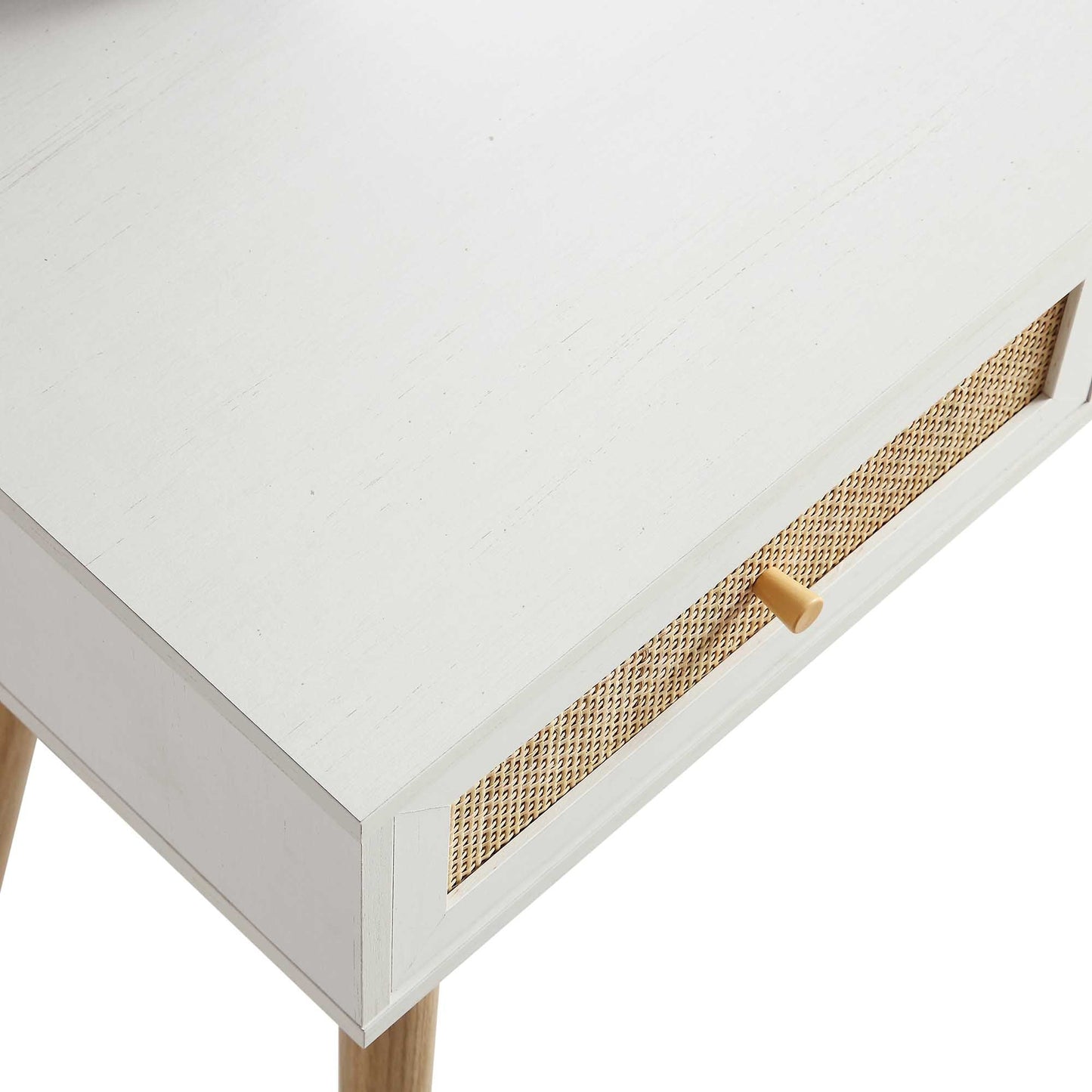 Frances Woven Rattan Dressing Table with Mirror, White