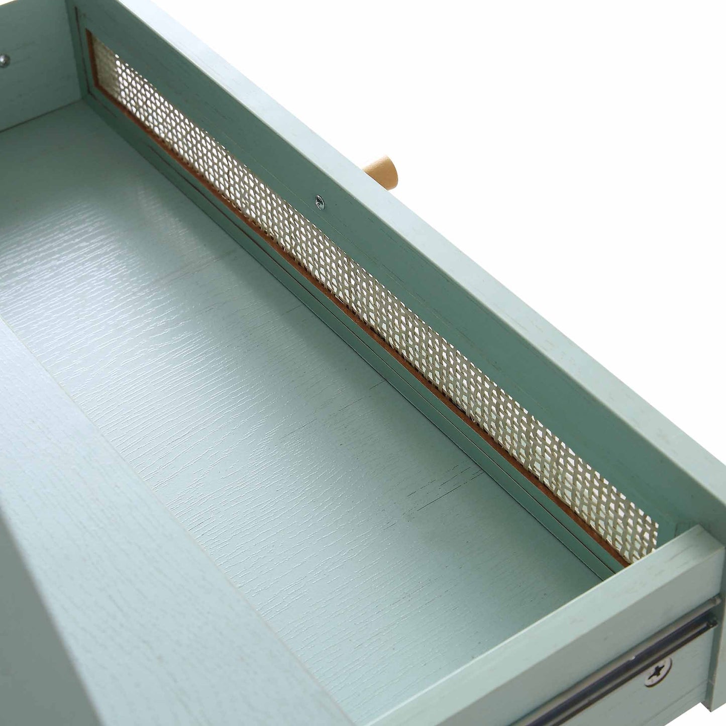 Frances Woven Rattan Standing Dressing Table with Mirror, Mint