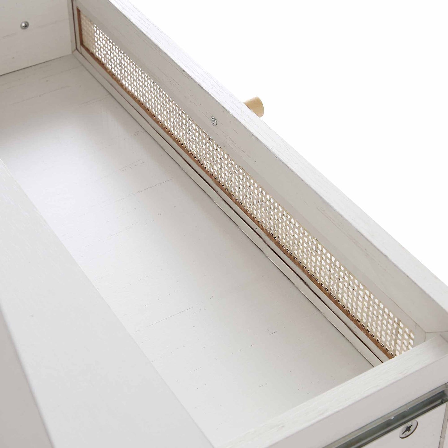 Frances Woven Rattan Standing Dressing Table with Mirror, White