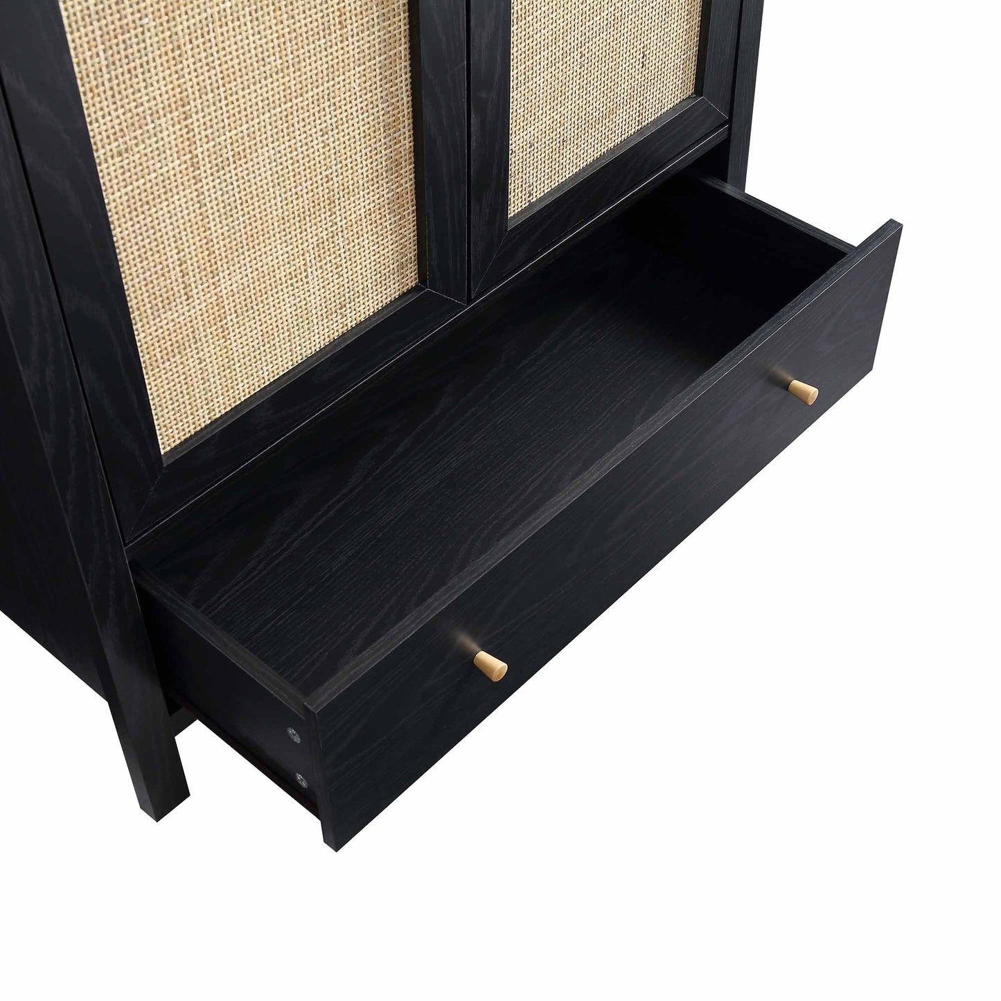 Frances Rattan Double Wardrobe with 1 Drawer, Black