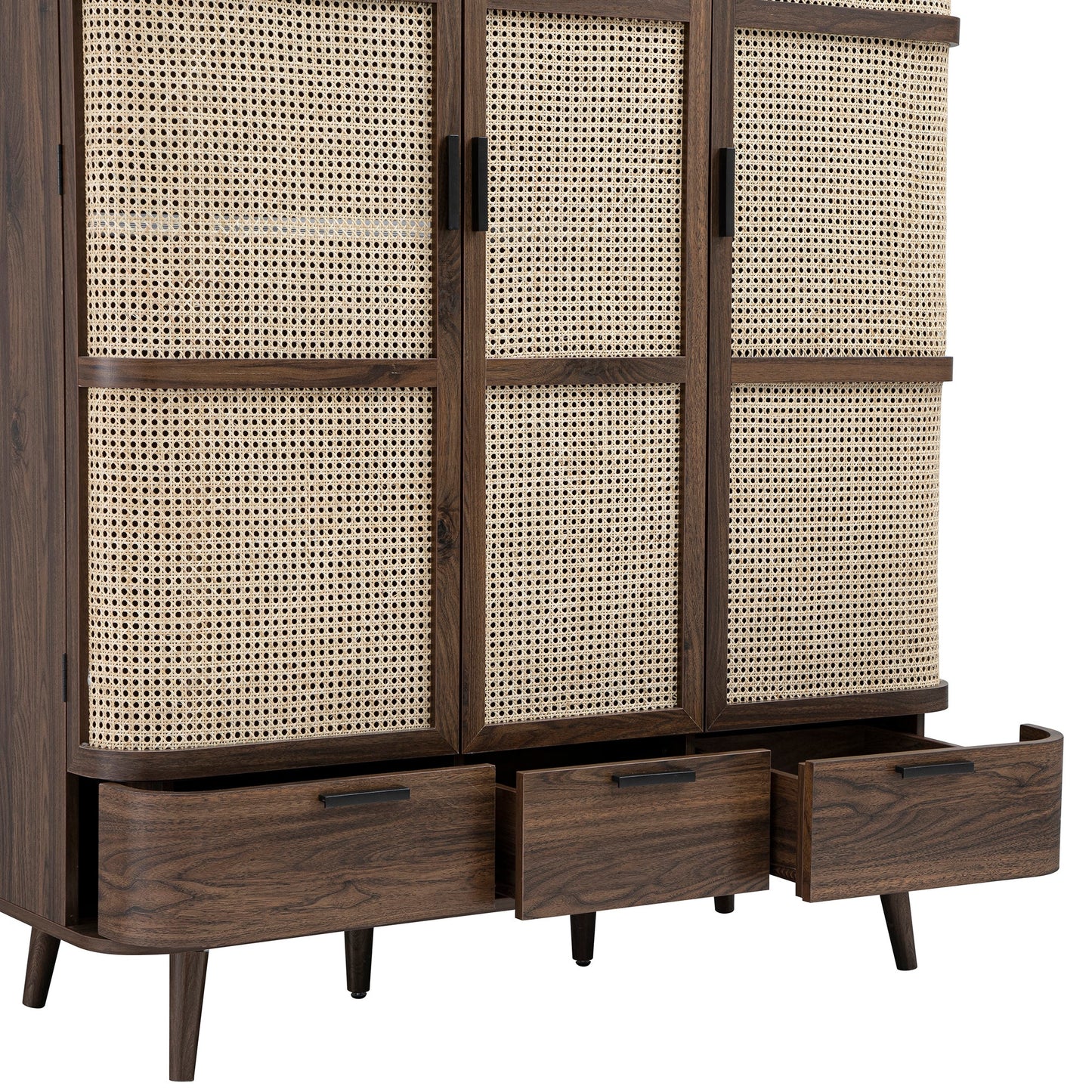 Izzy Curved Rattan Triple Wardrobe, Walnut