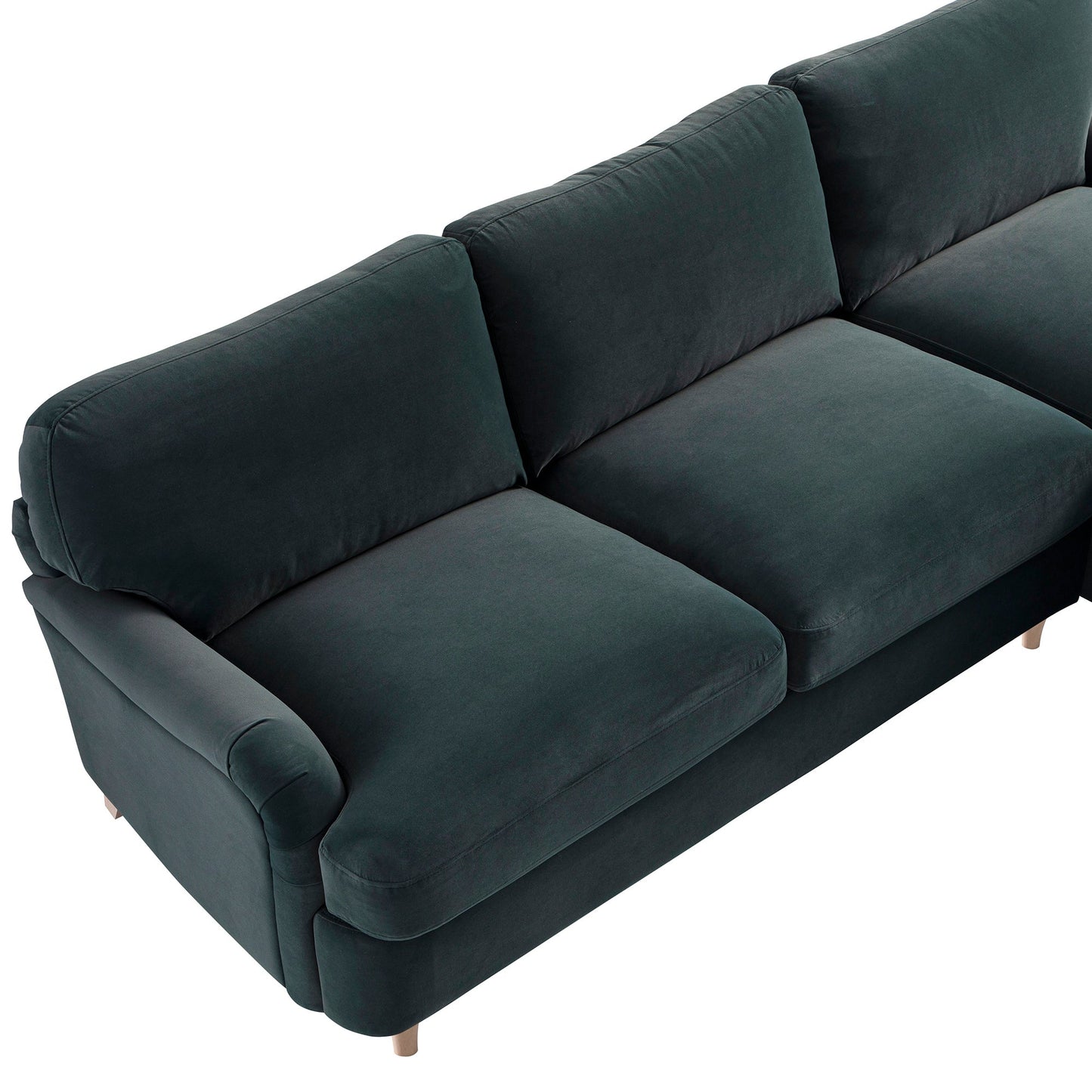 Daphnis Aegean Blue Velvet Sofa Bed, Grande Chaise Right Hand Facing