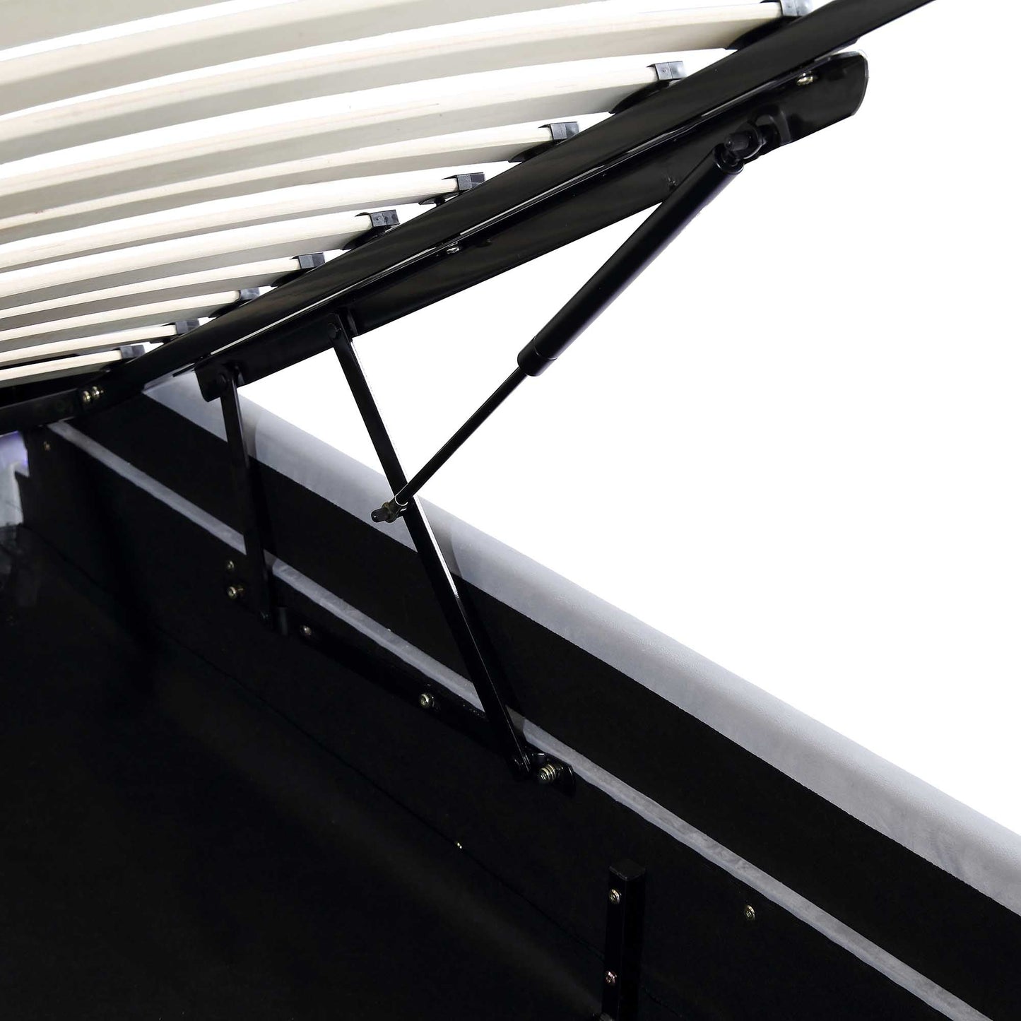 Buxton End Opening Ottoman Storage Bed Frame with Multi-colour LED Light Strip (Light Grey Velvet)