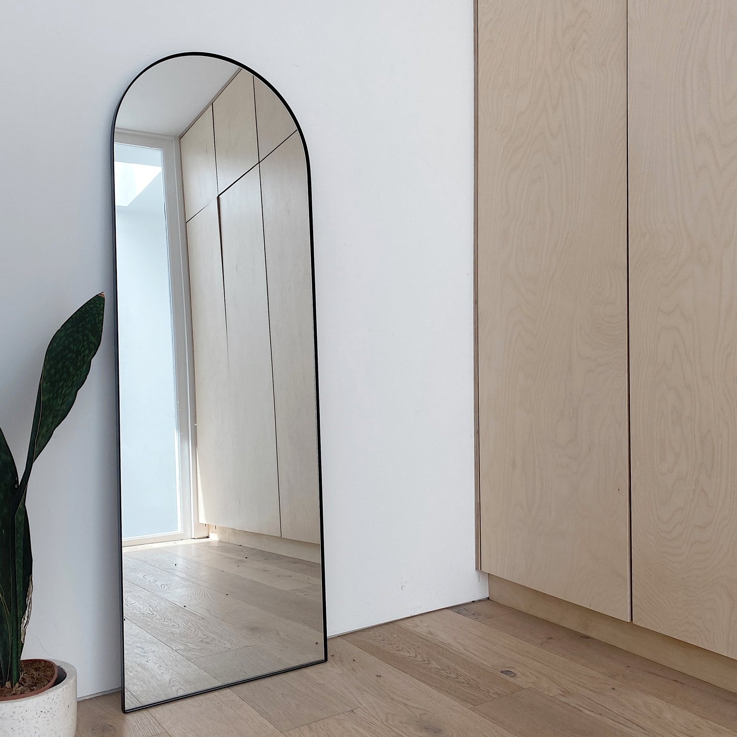 Theo - Full Length Black Arched Large Metal Mirror 160cm x 50cm