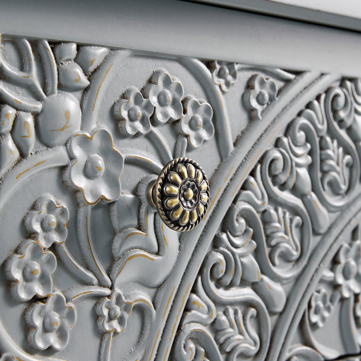 Chantilly Mid Grey Carved 3 Drawer Chest