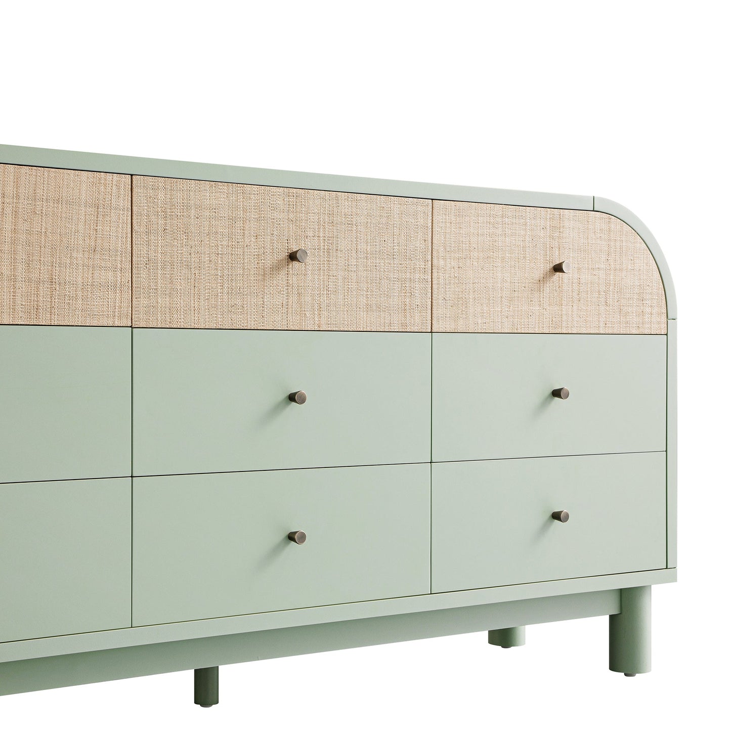 Maude 9 Drawer Chest, Muted Pistachio Ash with Raffia