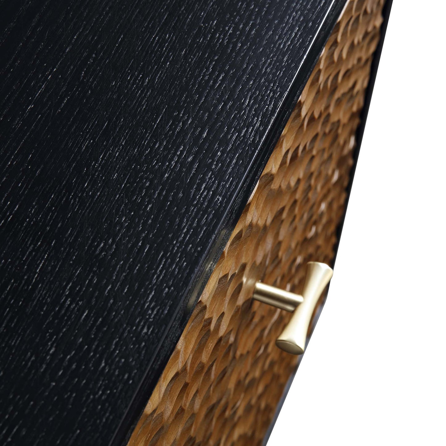 Bianca Chip Carved Bedside Table, Antique Bronze & Black