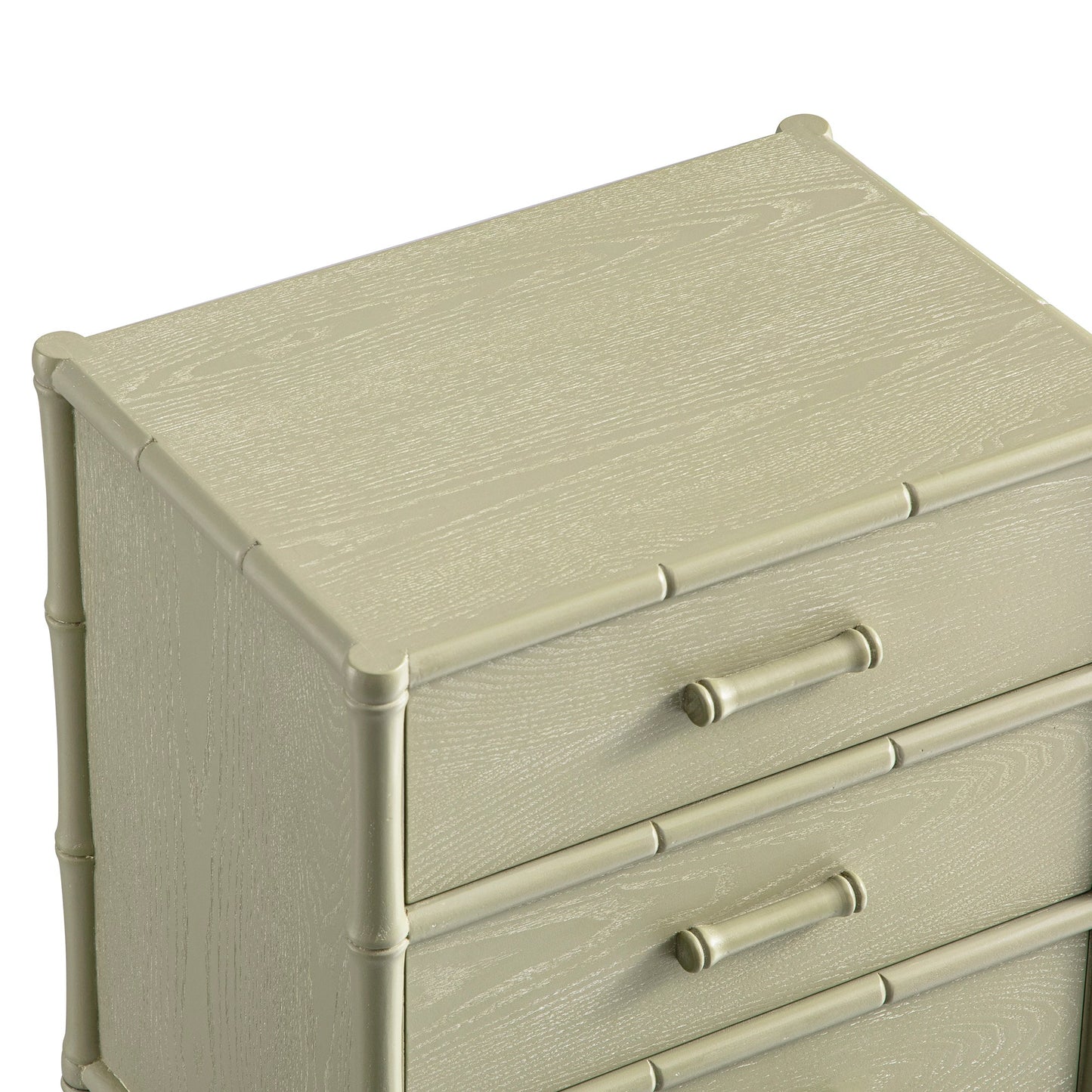 Elstowe Faux Bamboo 3-Drawer Bedside Table, Sage Green