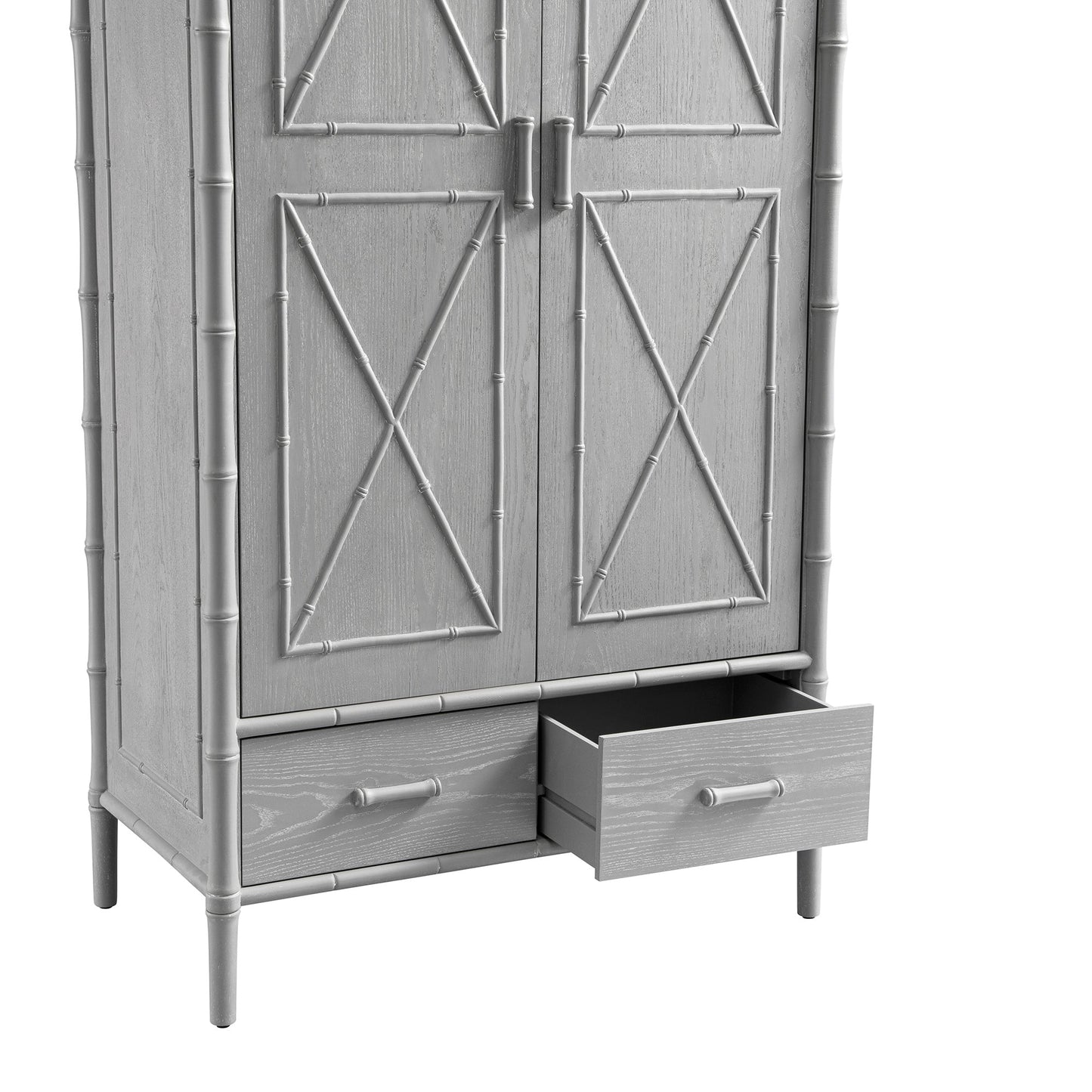 Elstowe Faux Bamboo Double Wardrobe, Warm Grey