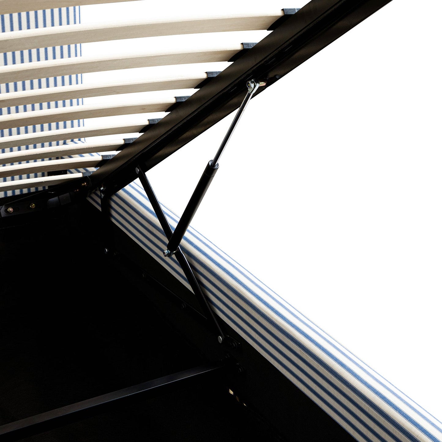 Egerton Box-Pleat Ottoman Storage Bed, Blue Striped Linen