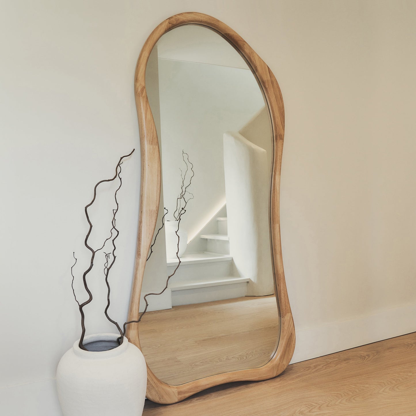 Arcurva - Large Full Length Light Wood Irregular Mirror 170cm x 85cm
