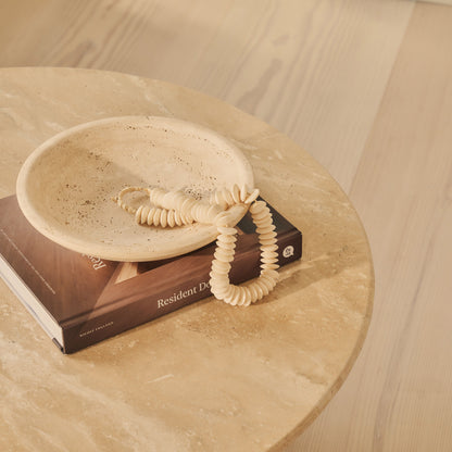 Trivium - Beige Travertine Round Dark Wood Premium Coffee Table