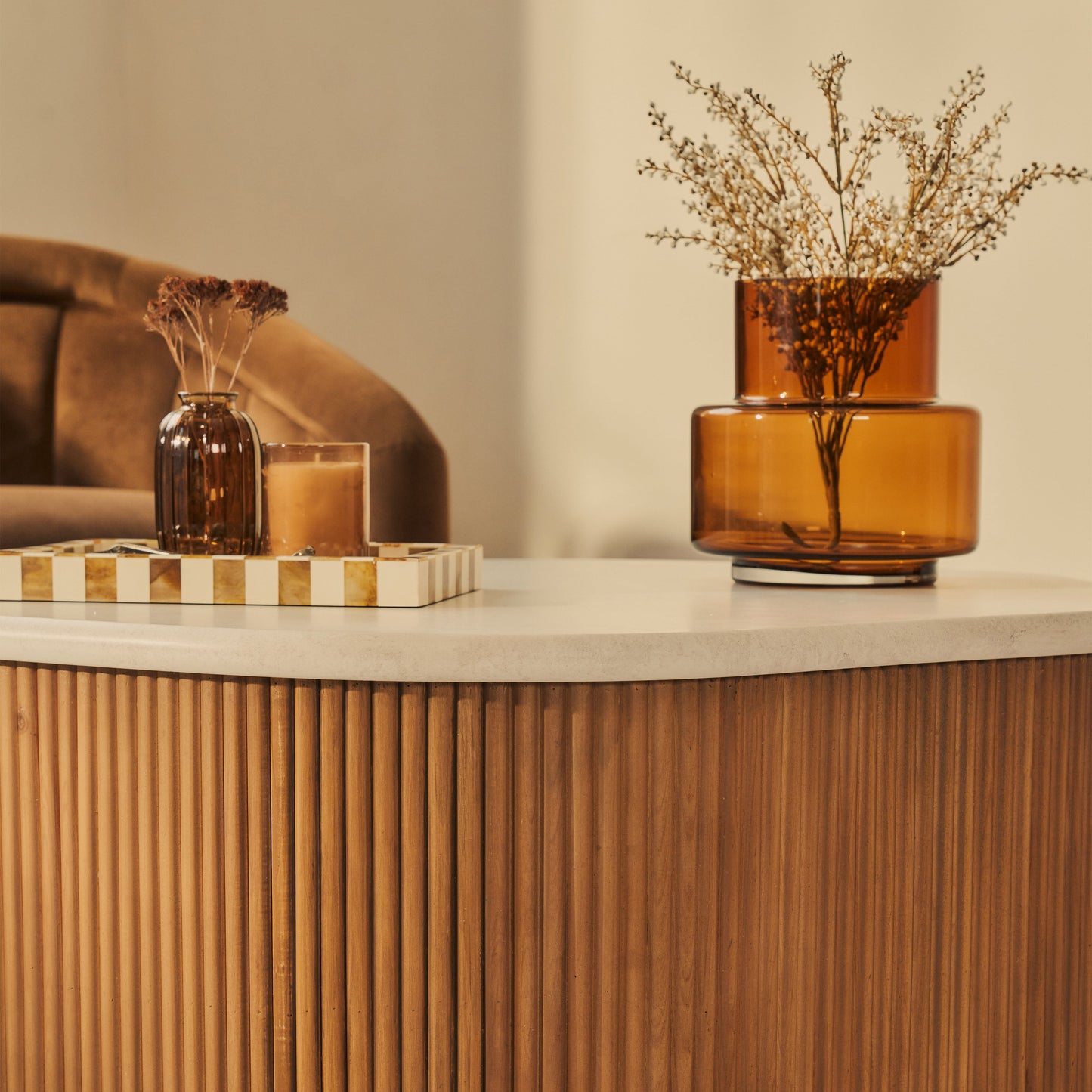 Cove - Warm Wood Ribbed Irregular Coffee Table