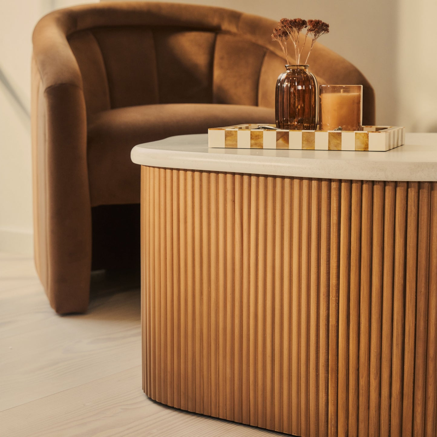 Cove - Warm Wood Ribbed Irregular Coffee Table