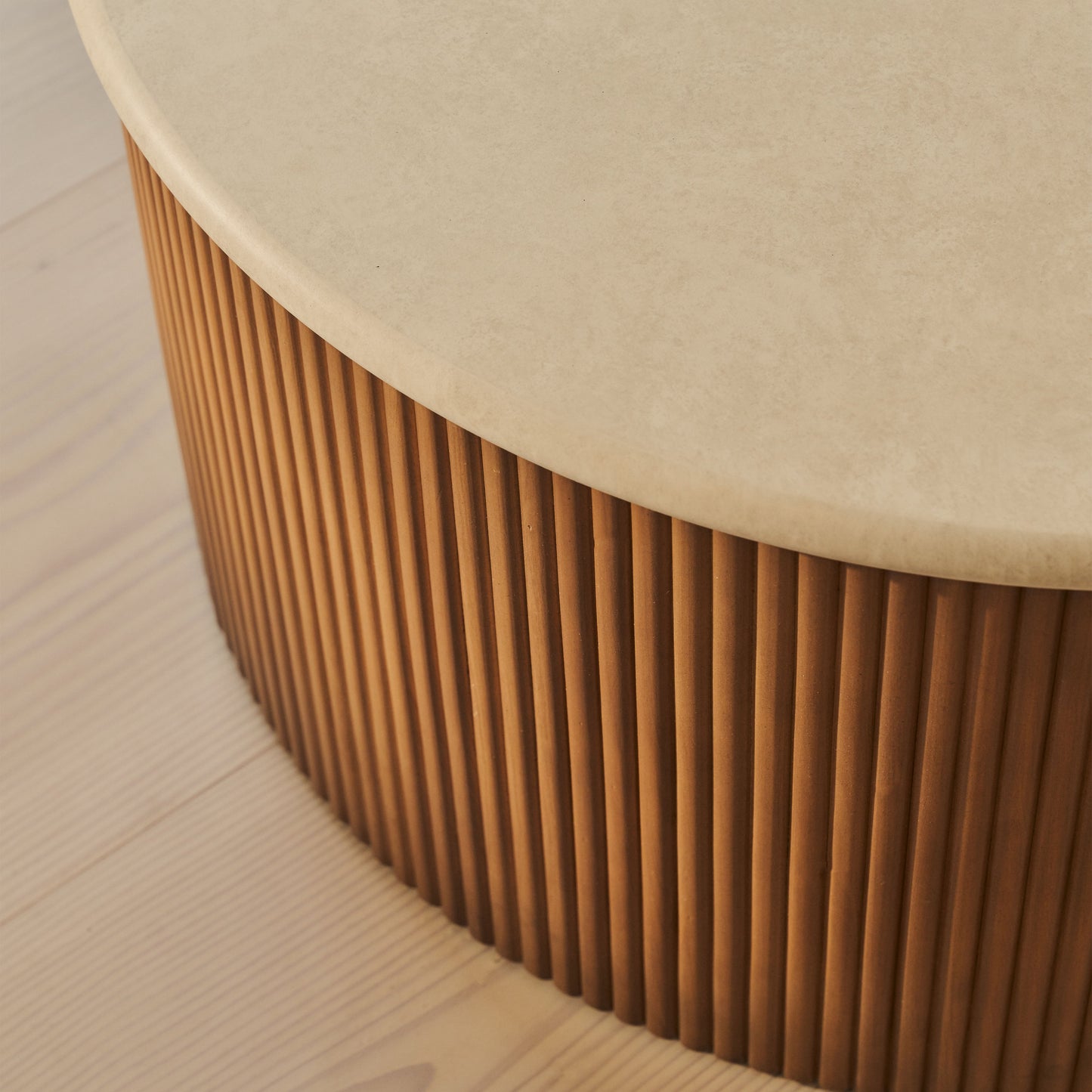 Cove - Warm Wood Ribbed Round Coffee Table