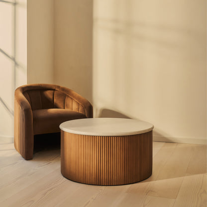 Cove - Warm Wood Ribbed Round Coffee Table