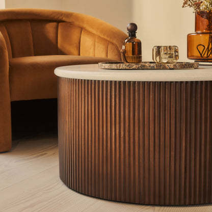 Cove - Dark Wood Ribbed Round Coffee Table