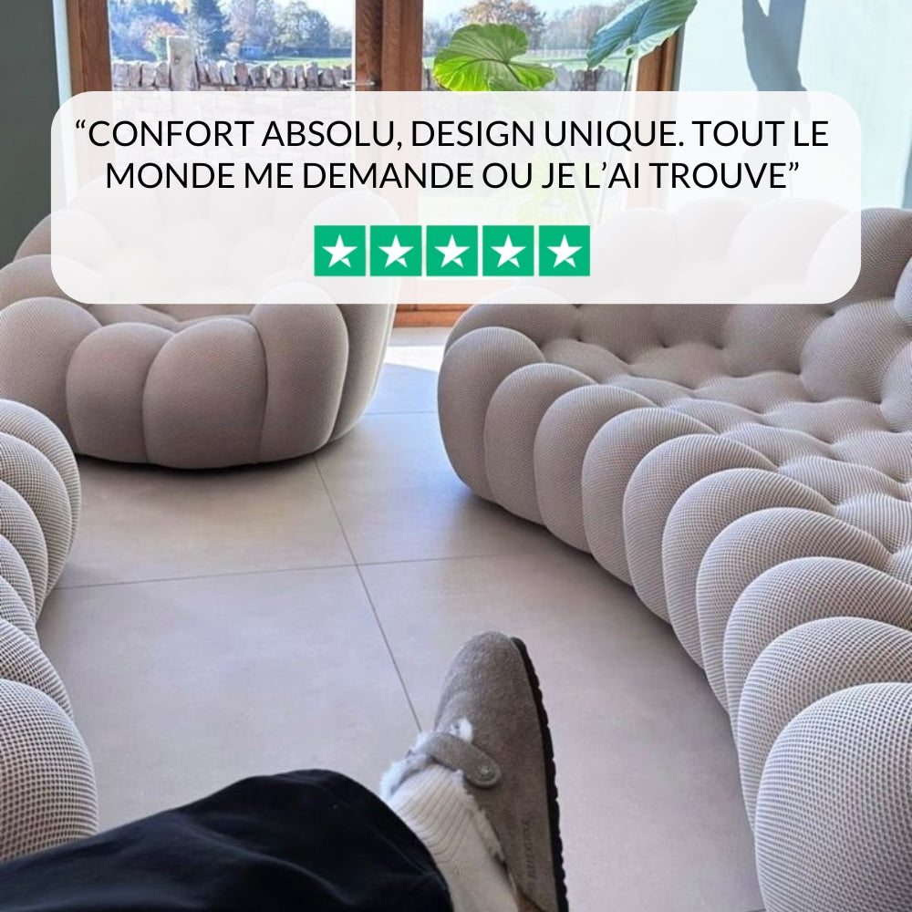 Compressed Bubble Sofa in White by Lumo: Sleek, Space-Saving Design