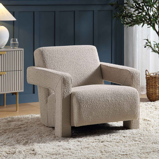 Brompton Sculptural Armchair, Taupe Boucle
