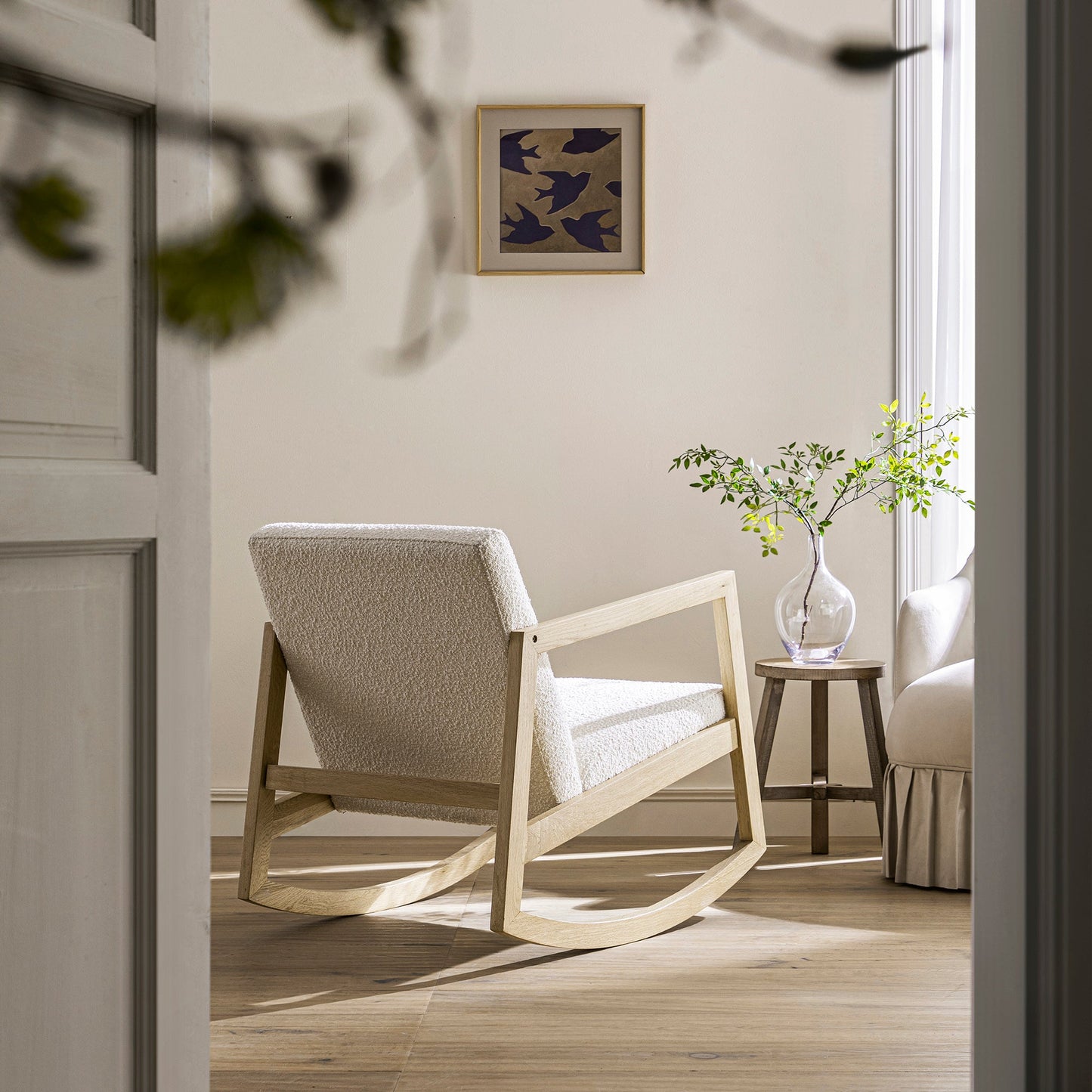 Fyne Ecru Boucle Rocking Natural Oak Armchair