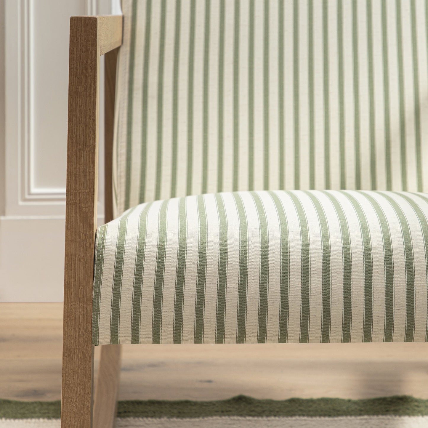 Fyne Sage Striped Linen Blend Natural Oak Rocking Armchair