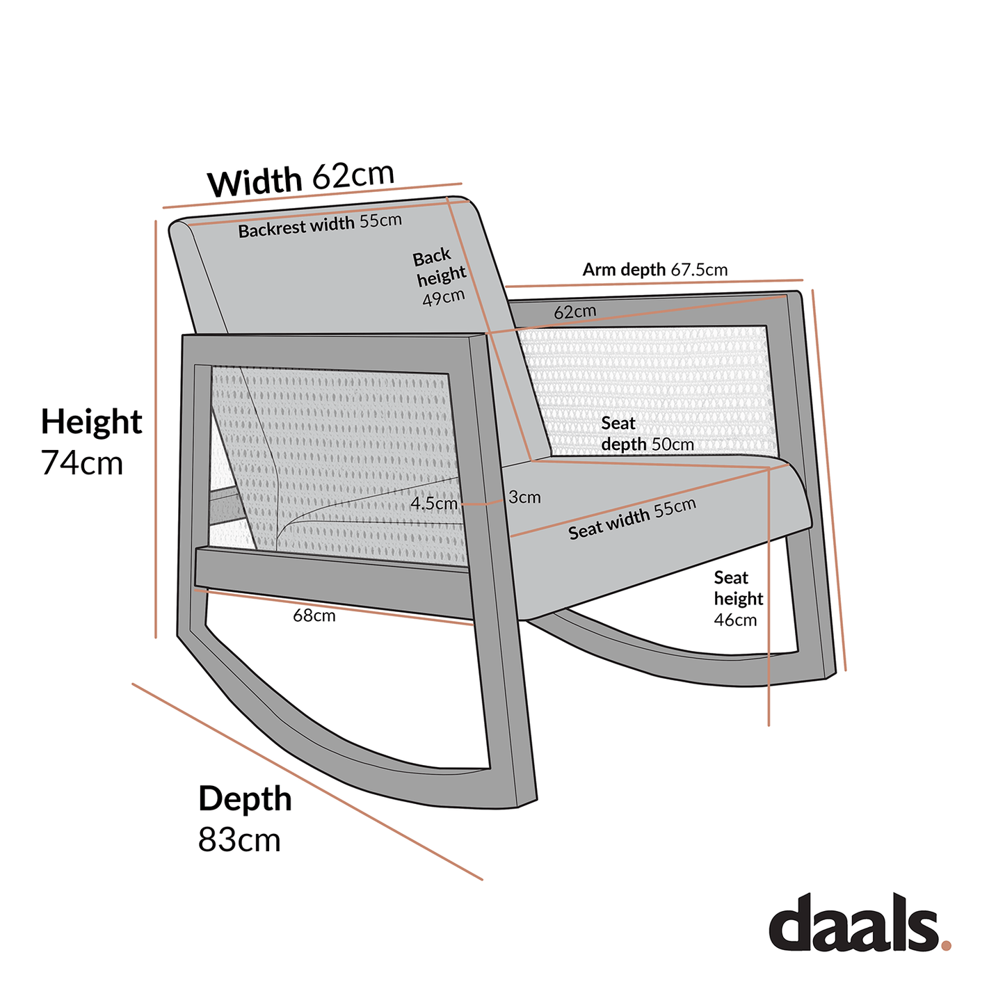 Fyne Sage Striped Linen Blend Natural Oak Armchair with Rattan Armrests
