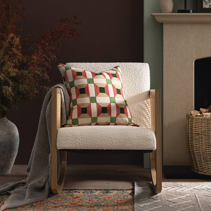 Fyne Ecru Boucle Rocking Natural Oak Armchair with Rattan Armrests