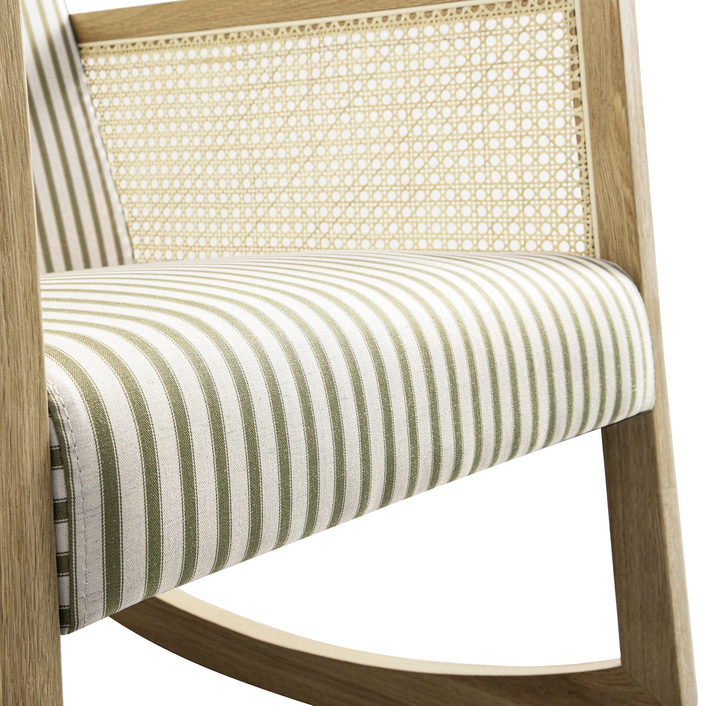 Fyne Sage Striped Linen Blend Natural Oak Armchair with Rattan Armrests