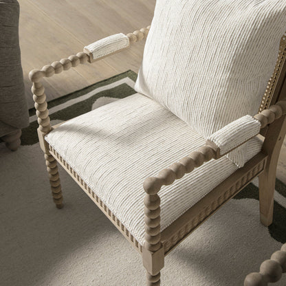 Hemingford Beige Textured Fabric Bobbin Washed Oak Armchair