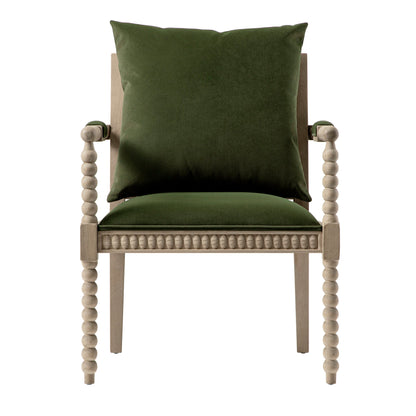 Hemingford Moss Green Velvet Bobbin Washed Oak Armchair