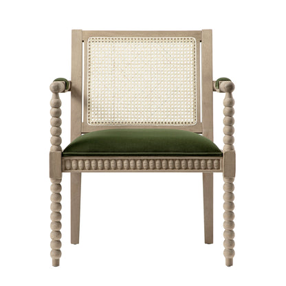 Hemingford Moss Green Velvet Bobbin Washed Oak Armchair