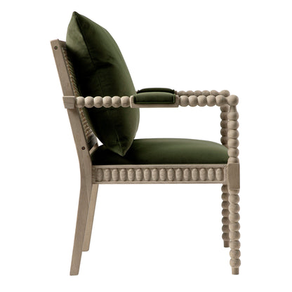 Hemingford Moss Green Velvet Bobbin Washed Oak Armchair