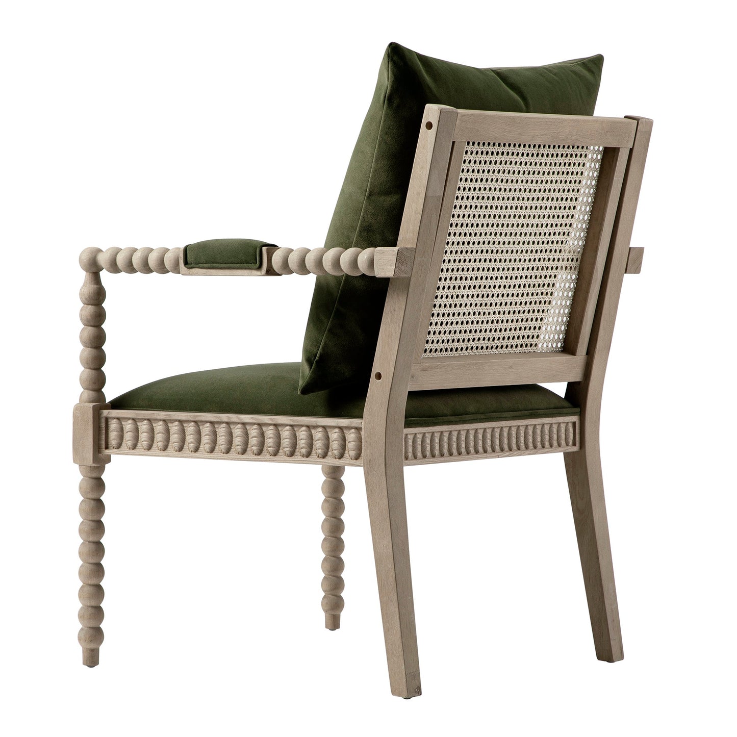 Hemingford Moss Green Velvet Bobbin Washed Oak Armchair