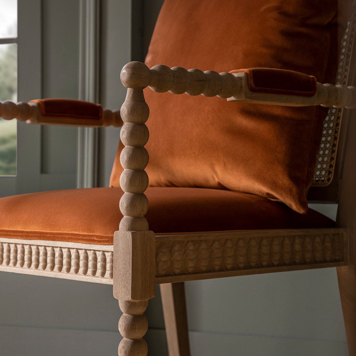 Hemingford Rust Velvet Bobbin Washed Oak Armchair