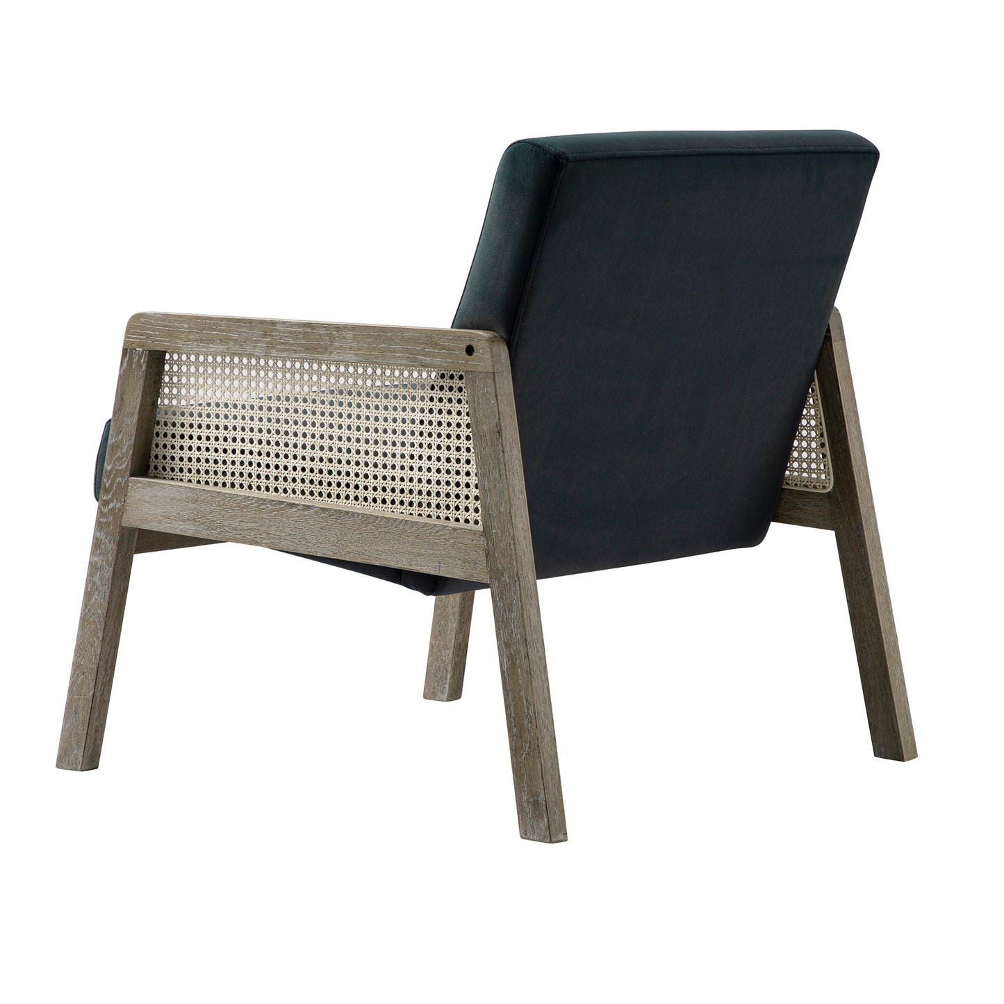 Fyne Aegean Blue Velvet Weathered Oak Frame Rattan Armchair