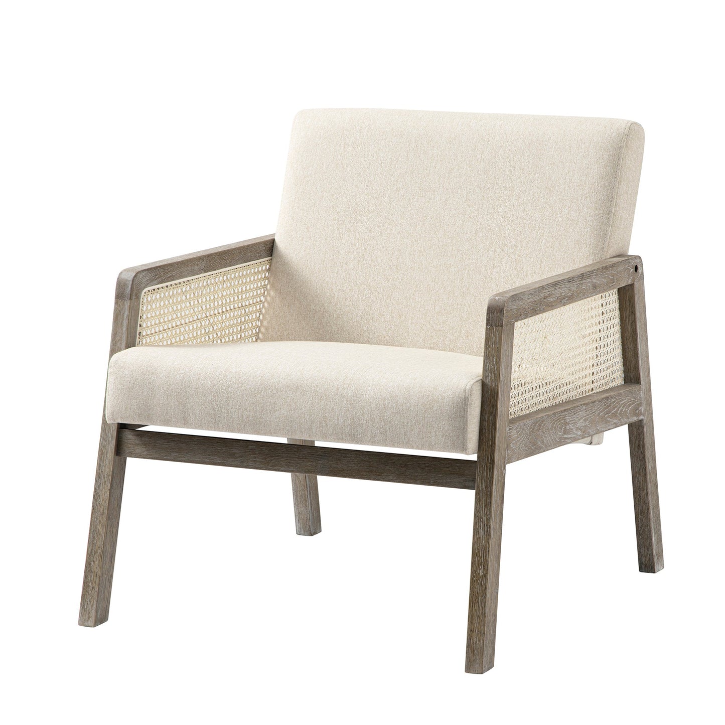 Fyne Oatmeal Fabric Weathered Oak Frame Rattan Armchair