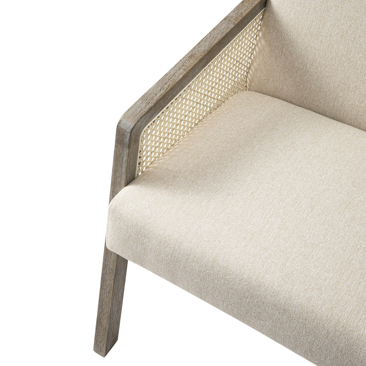 Fyne Oatmeal Fabric Weathered Oak Frame Rattan Armchair