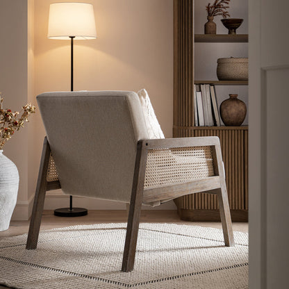 Fyne Oatmeal Fabric Weathered Oak Frame Rattan Armchair