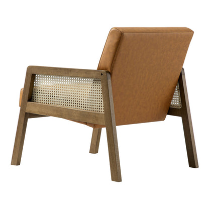 Fyne Tan Faux Leather Light Walnut Frame Rattan Armchair