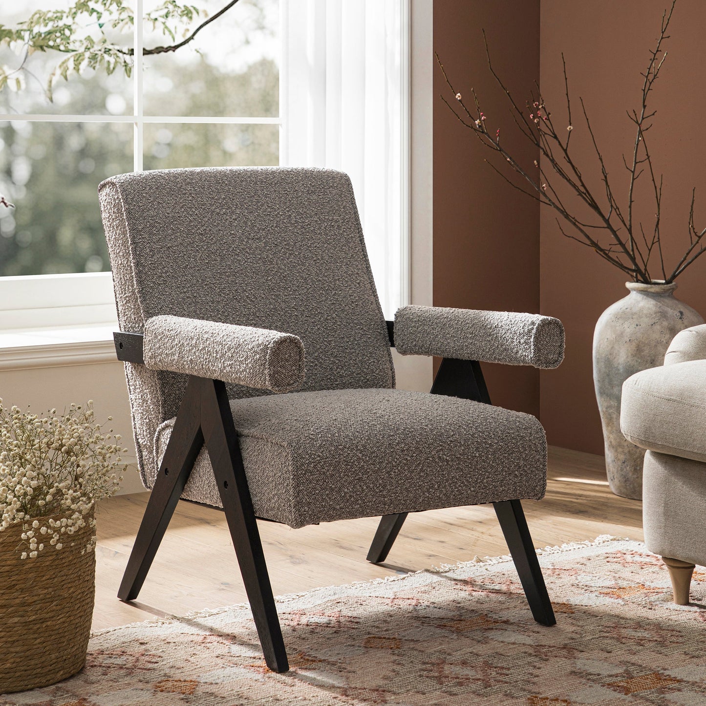 Chinnor Taupe Boucle Black Oak Frame Accent Chair