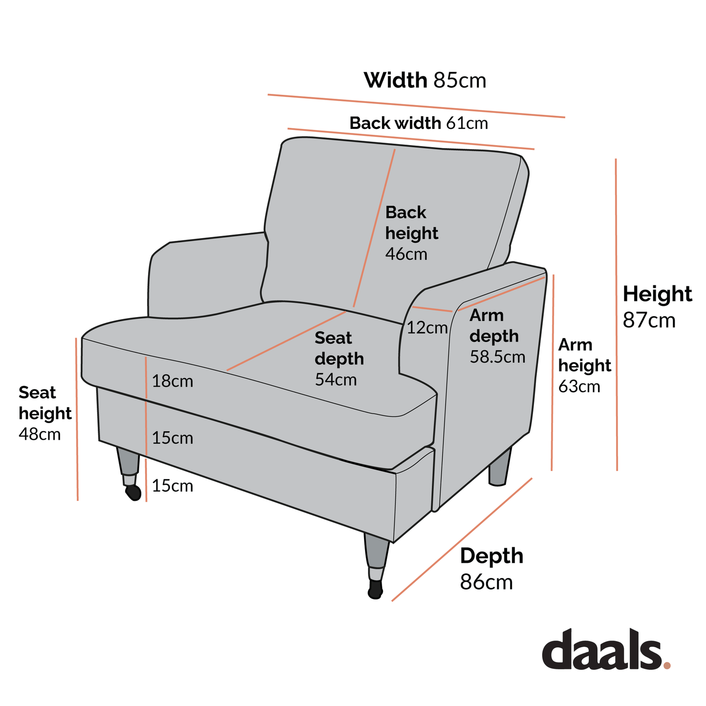 Brigette Grey Velvet Armchair with Antique Brass Castor Legs
