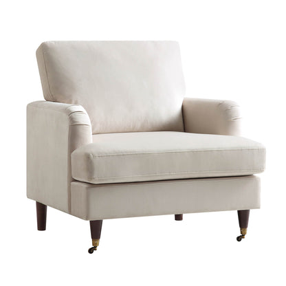 Brigette Beige Velvet Armchair with Antique Brass Castor Legs