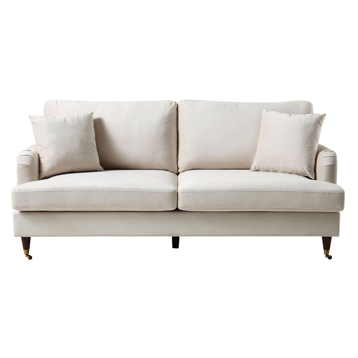 Brigette 3-Seater Beige Velvet Sofa with Antique Brass Castor Legs
