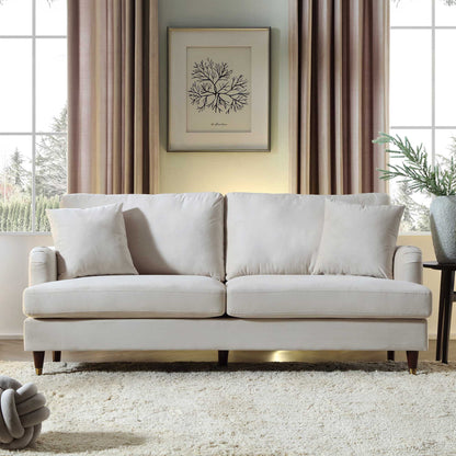 Brigette 3-Seater Beige Velvet Sofa with Antique Brass Castor Legs