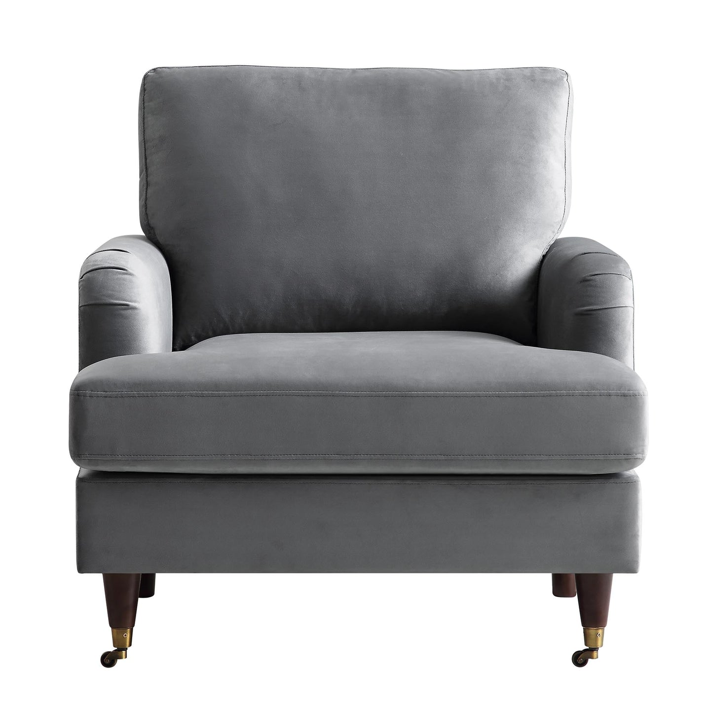 Brigette Grey Velvet Armchair with Antique Brass Castor Legs