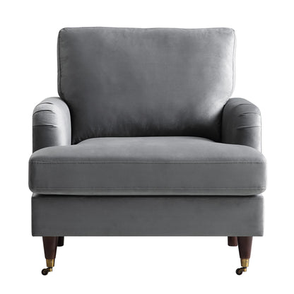 Brigette Grey Velvet Armchair with Antique Brass Castor Legs